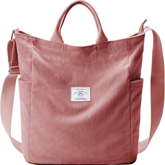 Corduroy Tote Bag, Large Messenger Bag Shoulder Hobo Anti Splash Crossbody Zippe - Picture 1 of 9